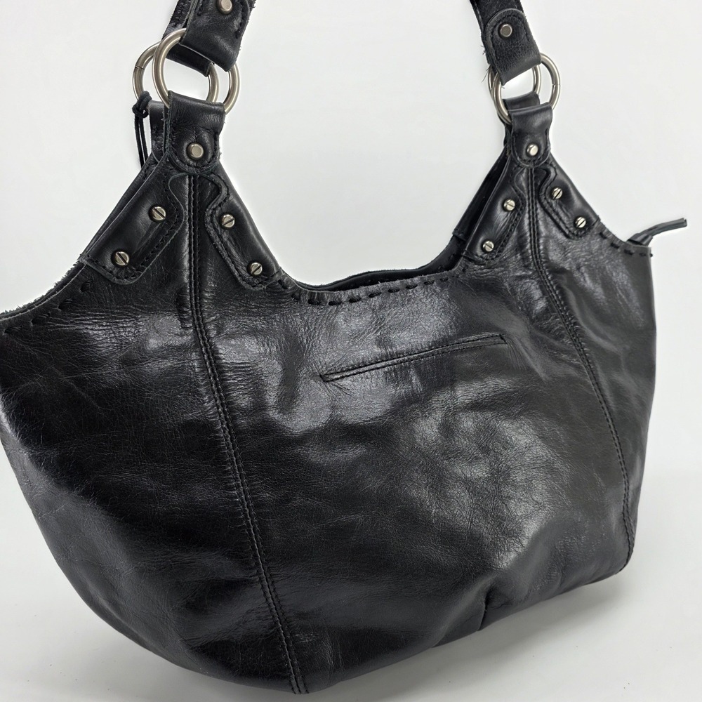 The Sak Leather Hobo Shoulder Bag Black Leather Silver Aztec Fringe Boho Tote - Picture 6 of 12